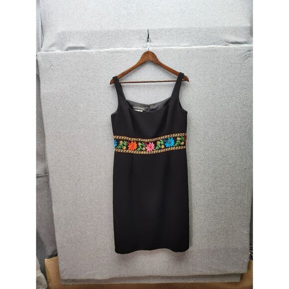 Black Sleeveless Donna Morgan Dress With Floral Embroidered Waistband & Back Zip - Picture 1 of 4
